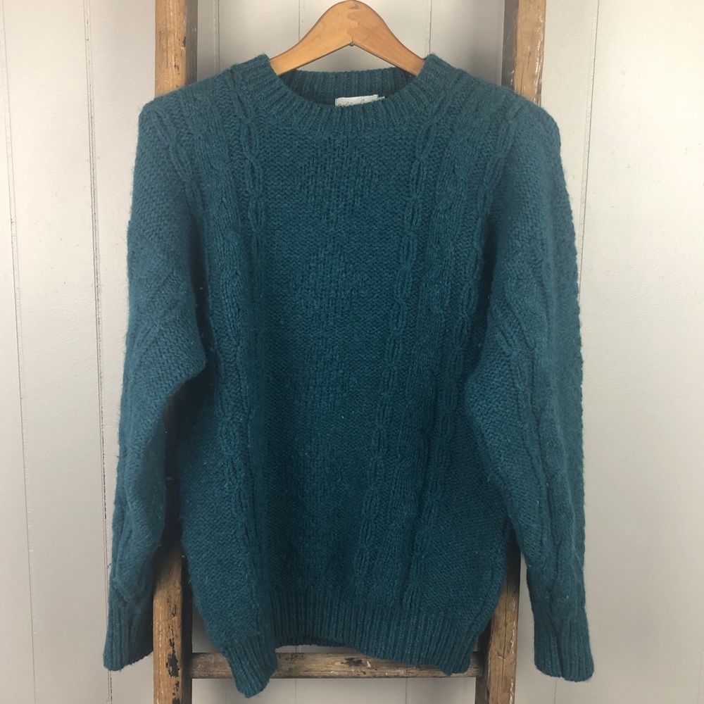VTG Golden Leaf Cable Aran Fisherman Wool Sweater